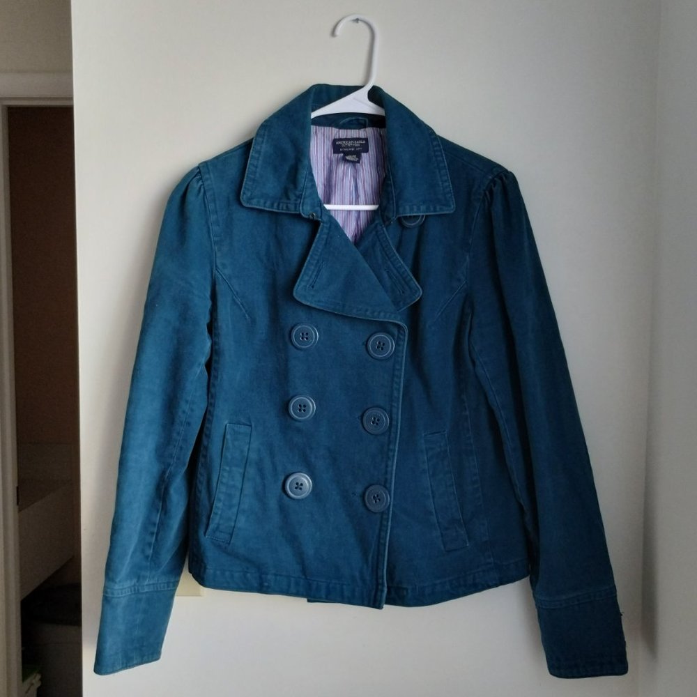 American Eagle Women's Double Breasted Blazer Jacket Blue Chunky Buttons Medium - Picture 2 of 8